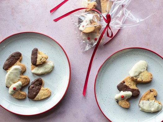Valentine heart-shaped dipped hazelnut shortbread