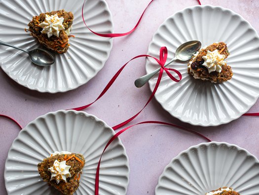 Valentine heart-shaped carrot cakes