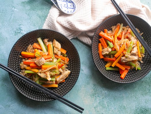 Chinese pork with celery and rice
