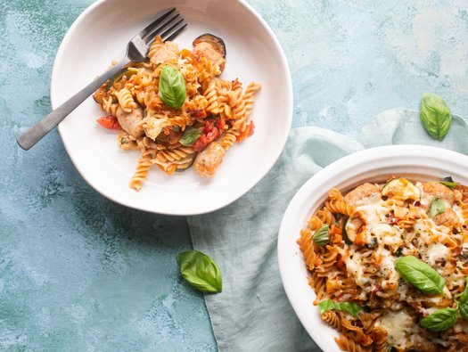 Sausage meatball pasta bake