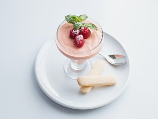Raspberry and passion fruit mousse