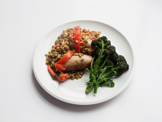 Simple one-pot sausage and lentil casserole
