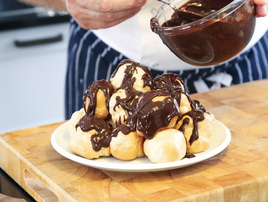 Chocolate profiteroles with Chantilly cream