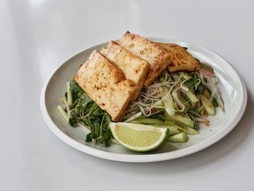 Sticky tofu and coriander salad