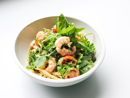 Prawn linguine and basil pesto