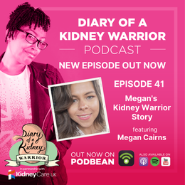 Diary of a Kidney Warrior podcast episode 41: Megan's kidney warrior story.