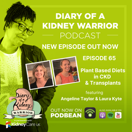 Diary of a Kidney Warrior podcast episode 65: plant-based diets and early CKD transplants.
