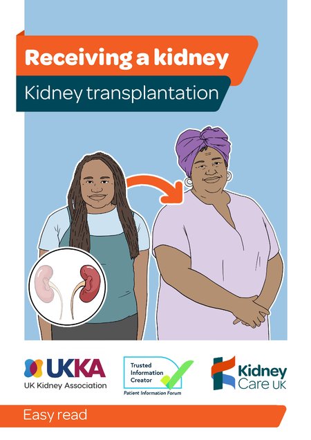 Easy read - Receiving a kidney Patient information leaflet front cover