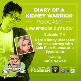 Cover image of Diary of a Kidney Warrior podcast: Episode 114 Rare Kidney Diseases Katie's Journey with Loin Pain Haematuria Syndrome.