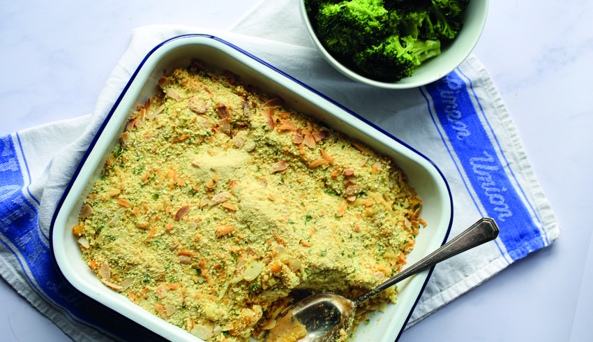 Baked macaro-no cheese.
