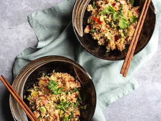 Asparagus and apple egg-fried rice
