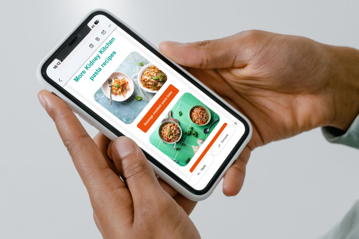 Kidney Kitchen email on phone