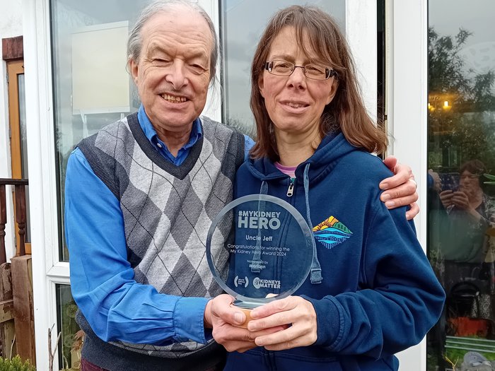 Mariann Alexander - with Uncle Jeff with kidney hero award