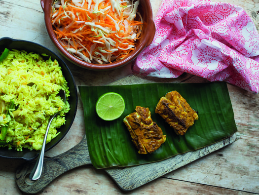 Lemon rice with Kerala-style fish
