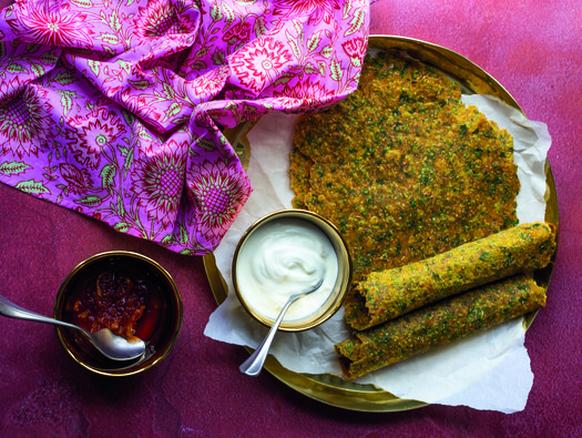 Methi Thepla with yoghurt and mango chutney