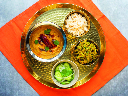 Tadka dal with cabbage and green peas sabji