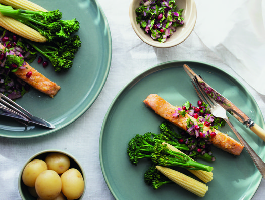 Salmon with pomegranate salsa
