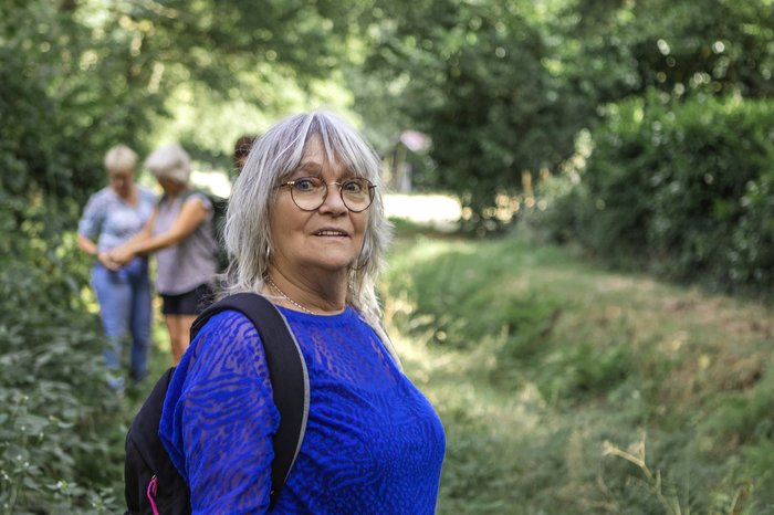 Woman out walking with family