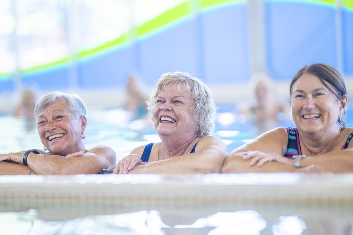 3 women in a swimming pool